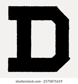 Bold black letter D on a light. The letter D stands out with its strong, bold design. A striking bold D for impactful visual appeal. Vintage black font illustration isolated on white, vector.