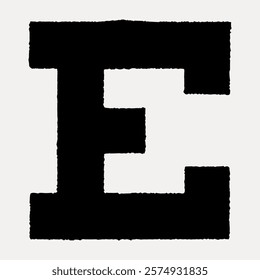 Bold black letter 'E' on a light. The letter 'E' stands out with its bold design. This bold 'E' is perfect for graphic design projects. Vintage black font illustration isolated on white, vector.