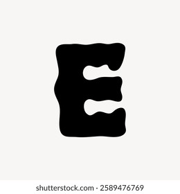 Bold black letter 'E' on a white background. The letter is thick and wavy. The 'E' stands out prominently. Simple 'E' design, eye-catching Creative font vector.