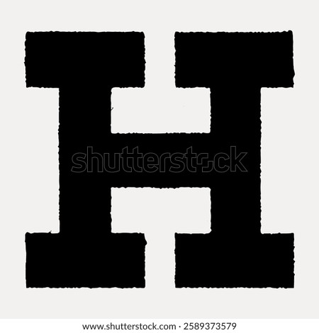 Bold black letter 'H' with a textured, vintage style. The letter 'H' stands out prominently, emphasizing its bold and vintage design. Vintage font illustration, isolated vector.