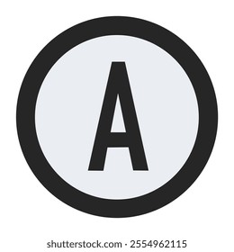 Bold black letter A inside a white circular background with a black border. Simple and professional, ideal for signage, logos, or graphic design projects.