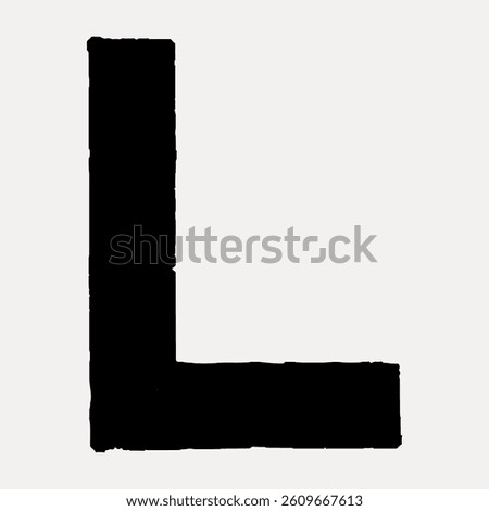 Bold black letter 'L' on a light background. The letter 'L' is thick and prominent. 'L' stands out with its bold, black design. Simple and striking 'L'. Vintage font isolated vector.