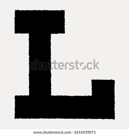Bold black letter 'L' on a light background. The letter 'L' is prominent, with a textured edge. Simple and striking 'L' design for typography projects. Vintage font isolated vector.