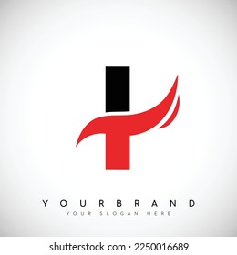 Diseño de logotipo de letra negra en negrita I con iluminación vectorial en rojo