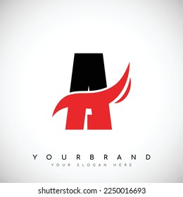 Bold Black Letter A Logo Design With Red Swoosh Vector Illustration