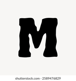 Bold black letter 'M' on a white background. The letter is thick and wavy. The 'M' stands out prominently. Simple 'M' design, eye-catching Creative font vector.