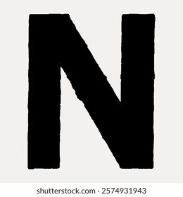 Bold black letter 'N' on a light. The letter 'N' stands out prominently. The letter 'N' is central and striking in design. Vintage black font illustration isolated on white, vector.