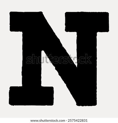 Bold black letter 'N' in a serif font on a light background. The letter 'N' stands out with its thick, strong lines. Classic serif 'N' design. Vintage art drawing, isolated vector element.
