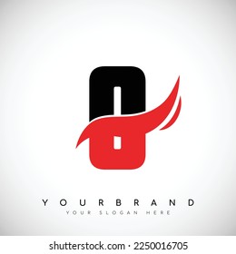 Bold Black Letter O Logo Design With Red Swoosh Vector Illustration