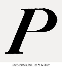 Bold black letter 'P' on a light background. The letter 'P' is prominent, standing out with its bold design. Simple, elegant 'P' for typography enthusiasts. Vintage illustration isolated, vector.