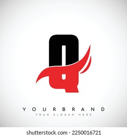 Bold Black Letter Q Logo Design With Red Swoosh Vector Illustration