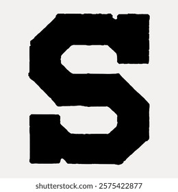 Bold black letter 'S' on a light. The letter 'S' stands out with its strong black color. 'S' is prominent and striking in black. Vintage black font illustration isolated on white, vector.