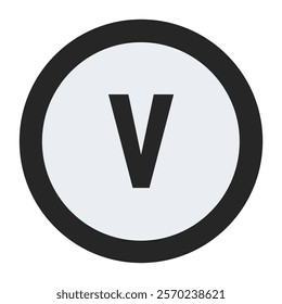 Bold Black Letter v in Thick Circular Frame on Soft Gray Background – Geometric Icon for Professional Branding