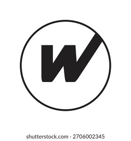 Bold Black Letter W Logo Design en Black Circle Frame - Icono de Vector minimalista para inicial, alfabeto, identidad de marca o marca Corporativa comercial.