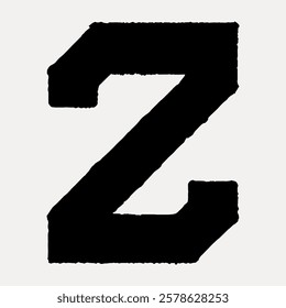 Bold black letter 'Z' on a light background. The letter 'Z' is prominently displayed. 'Z' stands out with its bold design. Simple 'Z' graphic for emphasis. Vintage black font isolated, vector.