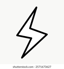 Bold black lightning bolt icon logo, isolated vector. Simple, striking design. Perfect for energy, power, or electricity themes. Simple isolated black line art doodle vector.