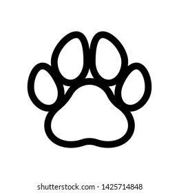 Bold black line dog paw print silhouette, isolated.