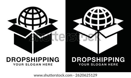 Bold black logo featuring a box and globe icon designed for dropshipping businesses ecommerce stores and global delivery or logistics services