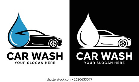 Bold black logo featuring a car and water droplet icon perfect for car wash businesses auto detailing services and brands focused on vehicle shine and cleanliness