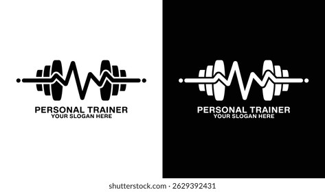 Bold black logo featuring a dumbbell and heartbeat icon ideal for personal trainers fitness studios health brands and wellness coaches focused on strength and physical training
