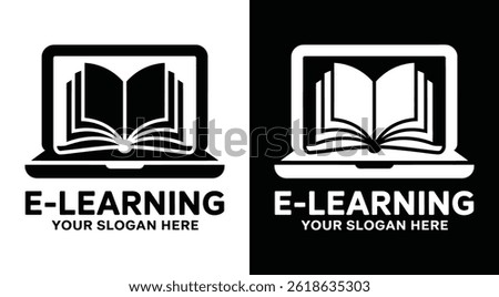 Bold black logo featuring a laptop and book icon designed for e-learning platforms online educators and digital knowledge-based services