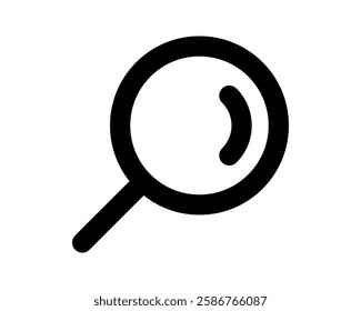 Bold black magnifying glass icon, perfect for website design, app interfaces, or presentations.  Its clean, minimalist style offers versatility for various projects.