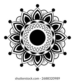 Bold Black Mandala Ornament Vector Illustration