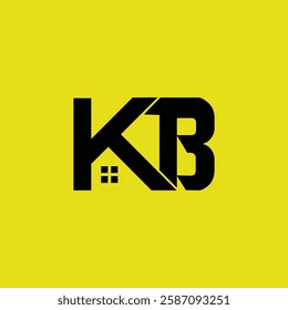 Bold black monogram with stylized K and B on a vibrant yellow background, featuring a small window detail. Ideal for real estate, construction, or modern branding.