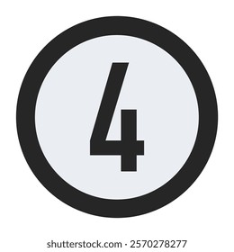 Bold Black Number Four with Thick Outline in Clean Minimalist Circular Design