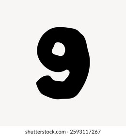 Bold black number nine on a white background. The number nine is large and prominent. Simple and clear number nine design. Minimalist number nine style. Creative font vector.