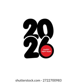 Bold black numbers 2026 with a small red happy new year message