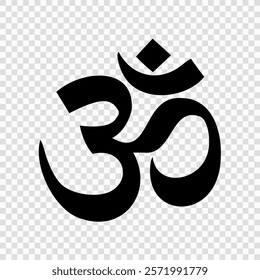 Bold black Om Aum symbol representing spirituality and cosmic sound on a transparent background