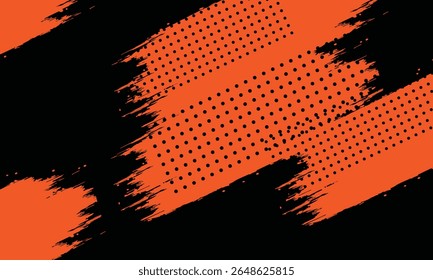 Bold black and orange abstract grunge background with dynamic brush strokes and halftone dots. Perfect for edgy designs, posters, flyers, or social media graphics needing high-impact visuals.