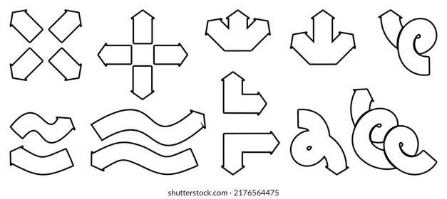 Bold black outline arrows vector set isolated on white background
