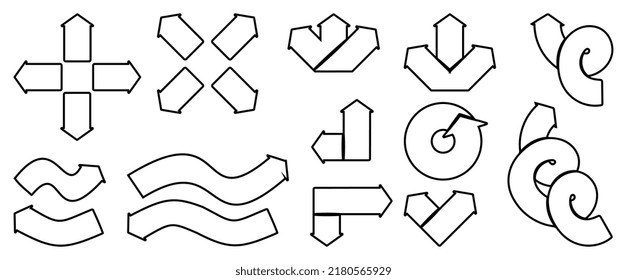 Bold black outline arrows vector set isolated on white background