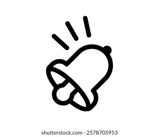 Bold black outline bell icon, ringing with radiating lines.  Perfect for notification, alert, reminder, website, app, or interface design. Simple, modern style.