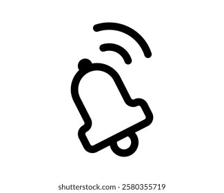 Bold black outline bell icon, digitally rendered, signaling notification or alert.  Perfect for app interfaces, websites, or presentations needing a modern, clean aesthetic.