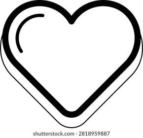 Bold black outline heart shape with a curved highlight stroke on a plain white background love