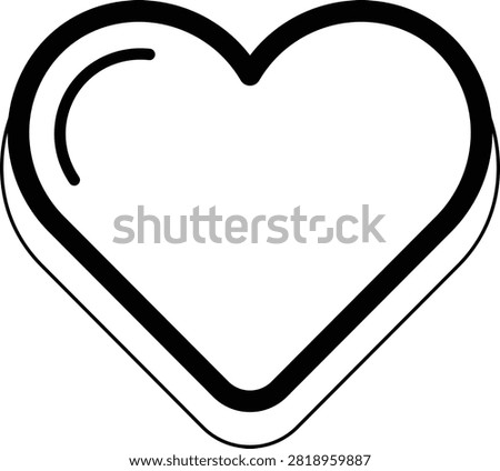 Bold black outline heart shape with a curved highlight stroke on a plain white background love