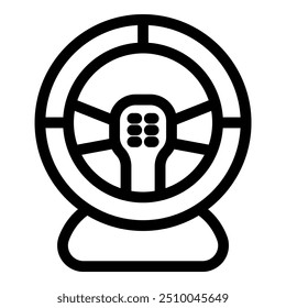 Bold black outline icon depicting a gaming steering wheel, perfect for representing racing simulators and virtual driving experiences