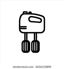 Bold black outline icon of a hand mixer kitchen appliance, isolated on white.  Perfect for cooking apps, websites, or recipe illustrations. Simple, versatile design.