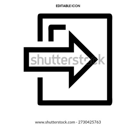 A bold, black outline icon representing an exit or eject function, featuring an arrow.