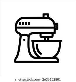 Bold black outline icon of a stand mixer, perfect for kitchen appliance websites or cookbooks.  Vector illustration, isolated on white. Ideal for app design or culinary branding.