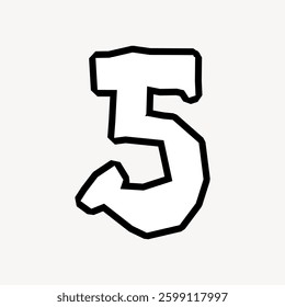 Bold, black outline of the number five on a white background. Number five stands out with a thick, bold outline. Simple, bold, and clear number five. Doodle illustration vector.