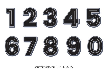 Bold Black Outline Numbers Set 0 9 Modern Typography