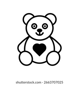  Ilustración vectorial de contorno negro audaz de un oso de peluche sobre fondo blanco