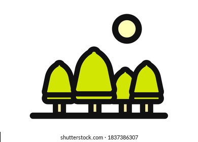 Árboles con estilo de arte lineal. Icono de bosque, parque y árbol de jardín