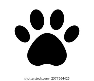 Bold black paw print graphic, minimalist design. Perfect for pet-related websites, logos, apps, or any project needing a simple, impactful animal symbol.