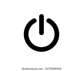 Bold black power button icon on white background.  Perfect for websites, apps, and presentations needing a simple, clear onoff symbol. Minimalist design, highresolution image.