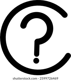 A bold black question mark inside a circular outline, symbolizing uncertainty, inquiry, or curiosity on a white background.